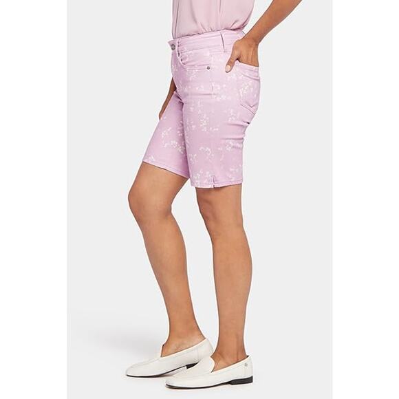 NYDJ Shorts Purple White Floral Pattern Ella Sideseam Slits Bermuda Size 8P - Picture 2 of 15